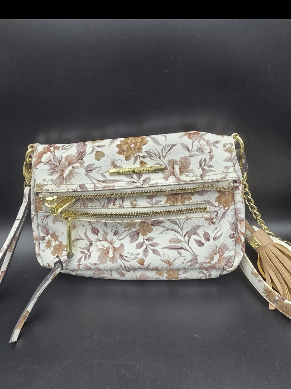 Steve Madden Floral Crossbody Bag in Cream and Brown